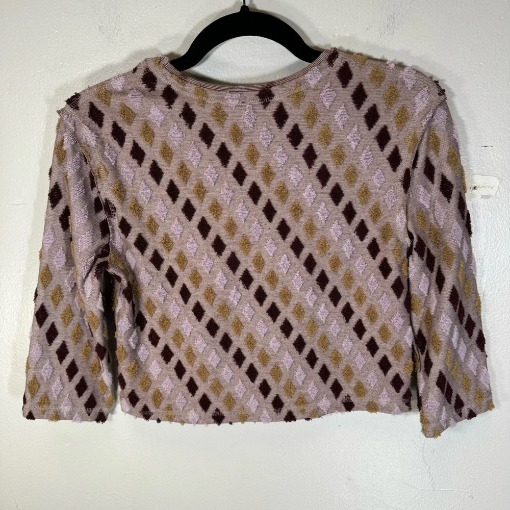 free people crop top magic carpet blouse lavender burgundy diamond terry small